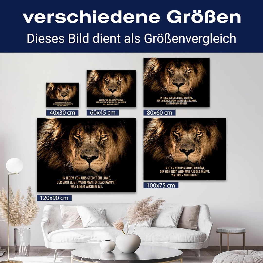wandmotiv24 Leinwandbild Motivation, 60x45cm, Querformat, In jedem steckt EIN Löwe, Deko, Bilder auf