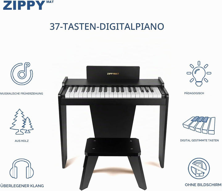 ZIPPY MAT Kinder Klavier Tastatur, 37 Tasten Digitalpiano für Kinder, Musik Lerninstrument Spielzeug