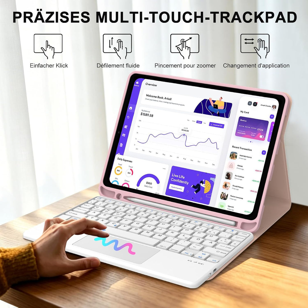 Hülle Tastatur für iPad (A16) 11/10 Generation (2025/2022) 11/10.9 Zoll | Mit Trackpad Magnetisch Ab