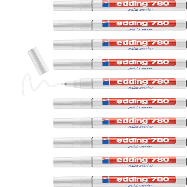 edding 780 Lackmarker - weiss - 10 Stifte - Rundspitze 0,8 mm - Lackstift zur Markierung und Beschri
