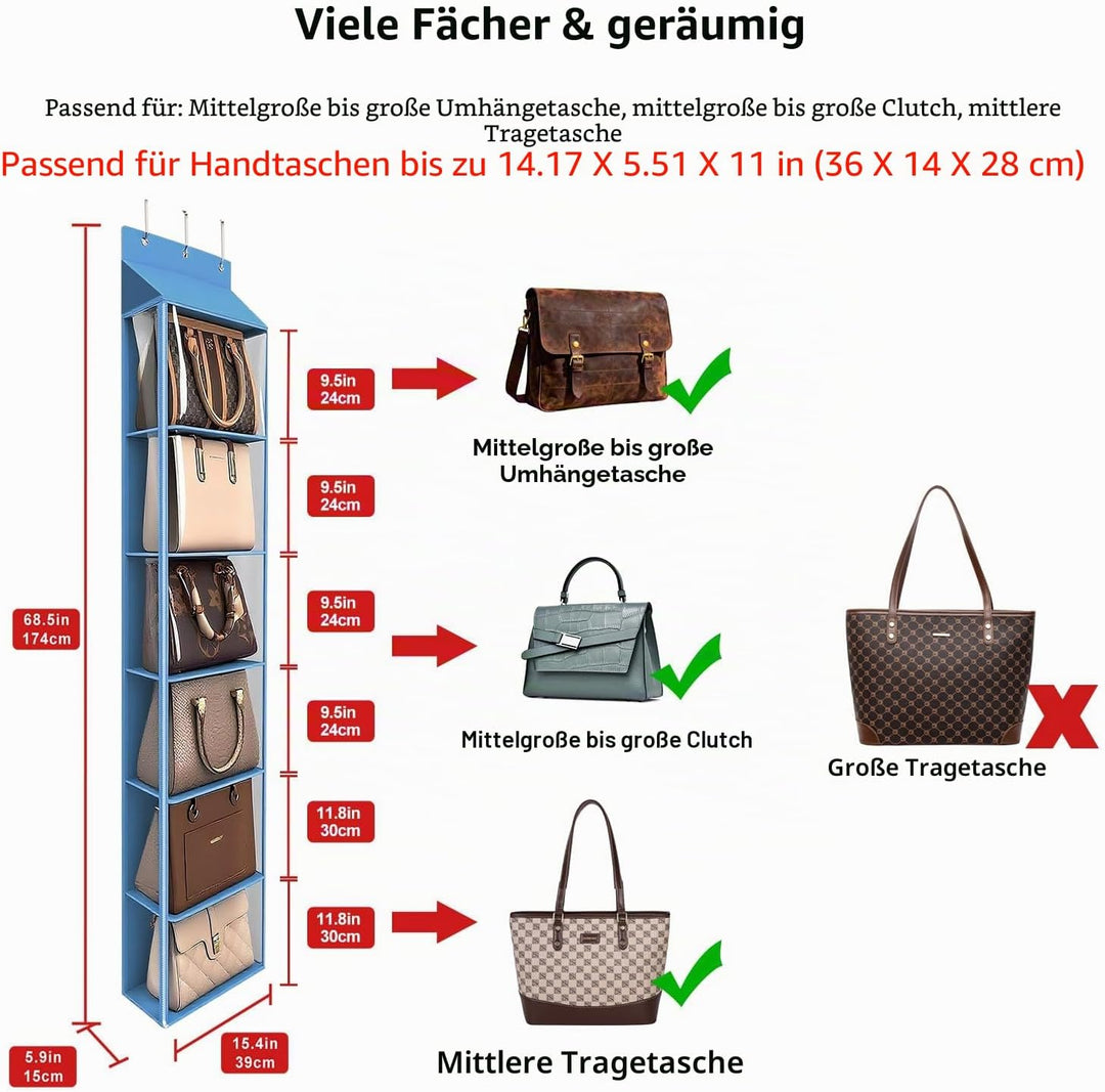 Lirex Geldbörsen-Organizer, 6 Taschen Handtaschen-Organizer mit Reissverschluss zum Aufhängen, für S