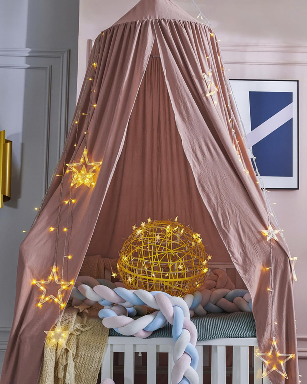 Surwin Moskitonetz Betthimmel Madchen Jungen Kinder Babybett, Rund Baldachin Mückennetz Einzelbett k