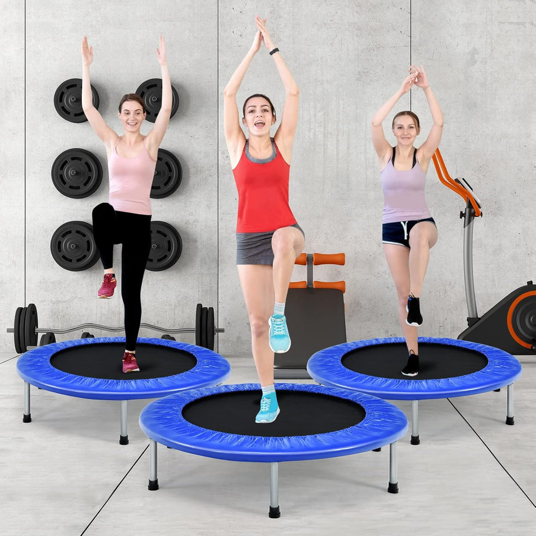 GYMAX Ø97 cm Mini Trampolin klappbar, Fitness Trampolin für Erwachsene & Kinder, Gartentrampolin bis