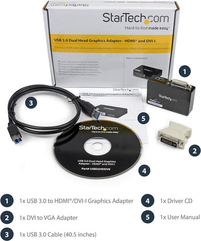 StarTech.com USB 3.0 auf HDMI / DVI Adapter - Max. Bildauflösung 2048x1152 - Externe Video und Grafi