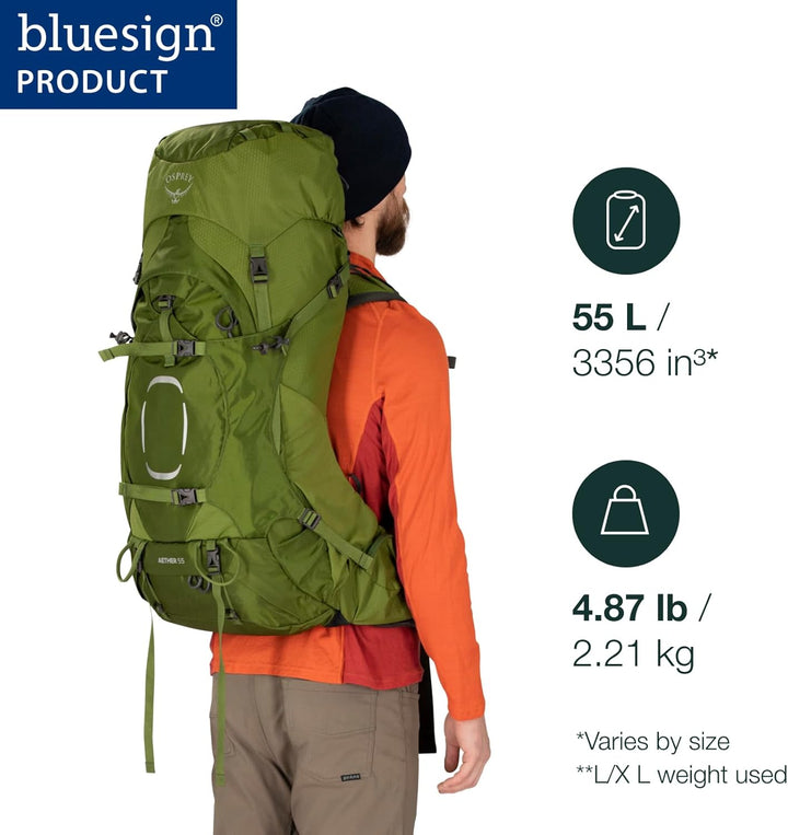 Osprey Aether 55 Trekkingrucksack für Männer Deep Water Blue S-M, Deep Water Blue S-M
