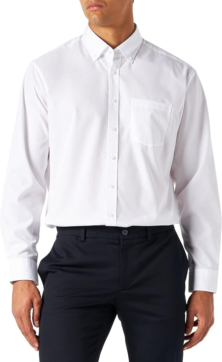Seidensticker Herren Regular Bügelfrei Button-down Langarm Businesshemd 46 Weiss (White 000), 46 Wei