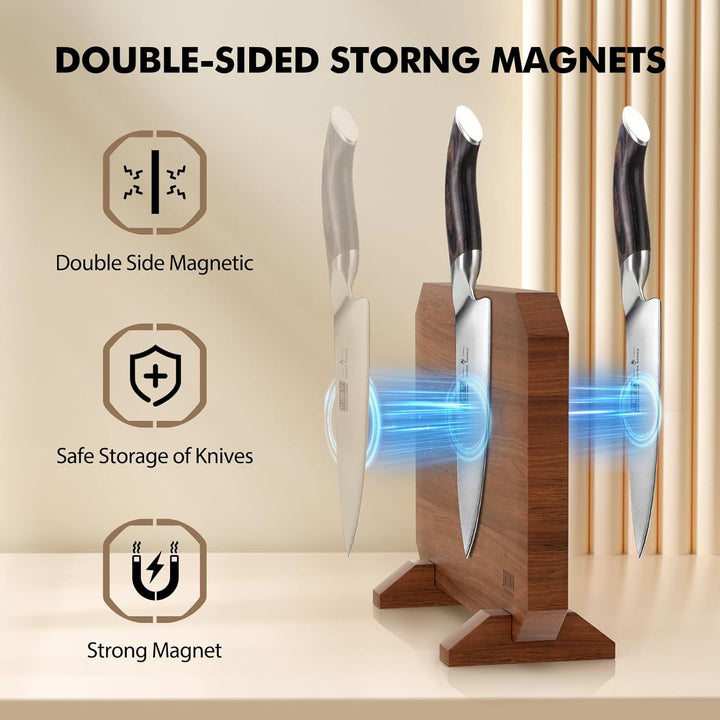 HOSHANHO Messerblock Magnetisch ohne Messer, Verdicktem Magnet Messerhalter aus Akazienholz, Extrast