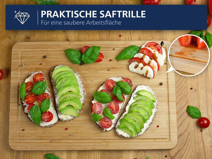 Molunda Schneidebrett Holz - Antiseptisches Hochwertiges Bambus Küchenbrett, Gross mit Griffen und S