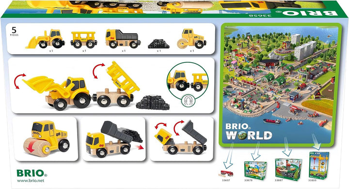 BRIO World 33658 Baustellenfahrzeuge - Ergänzung Holzeisenbahn - Empfohlen ab 3 Jahren Single, Singl