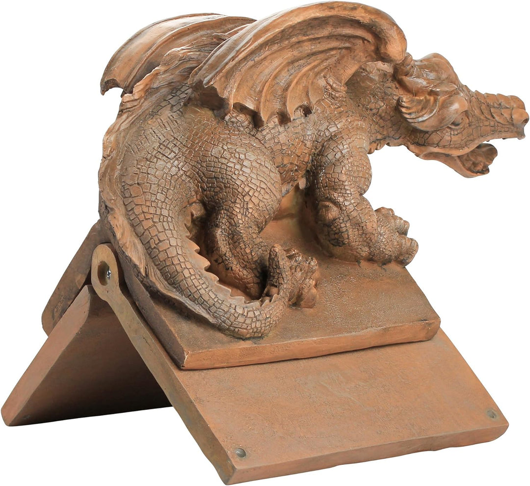 Design Toscano Apex, der geflügelte Drache, Skulpturaler Dachsitzer Garten, Garten