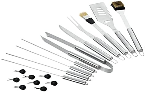 BBQ Grill Set Grillkoffer Küchenhelfer Set Edelstahl Rostfrei 18-teilig mit Koffer Küchenhelfer (Gra
