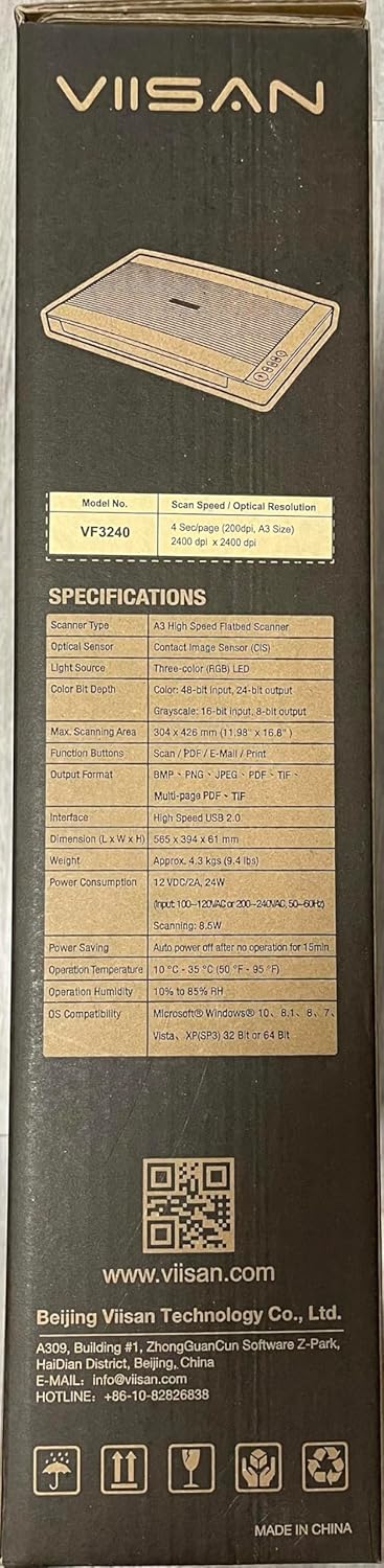 Viisan VF 3240, Flachbettscanner DIN-A3. Max. Auflösung 2400x2400 DPI. inkl. ViiScan Software für Bi