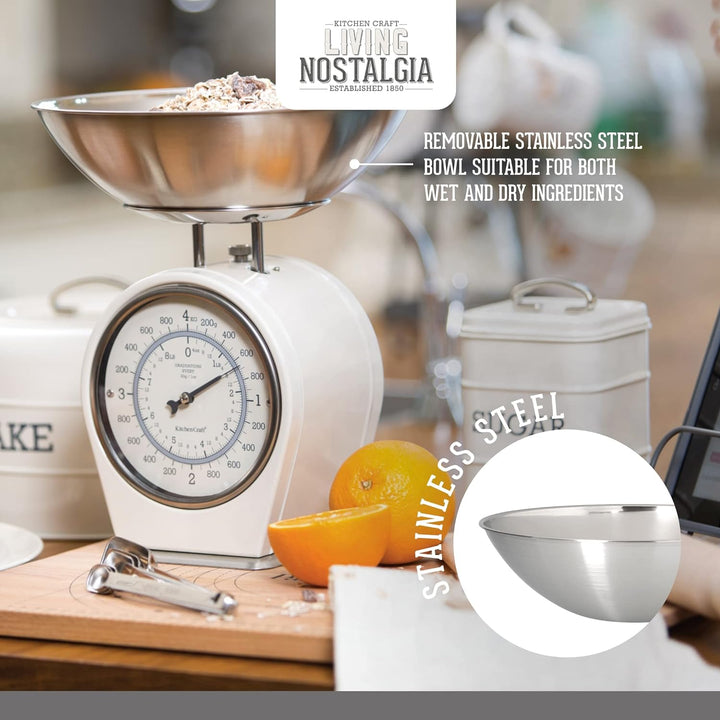 KitchenCraft Living Nostalgia Mechanische Küchenwaage, Traditionelle Waage in Vintage-Optik mit Wieg