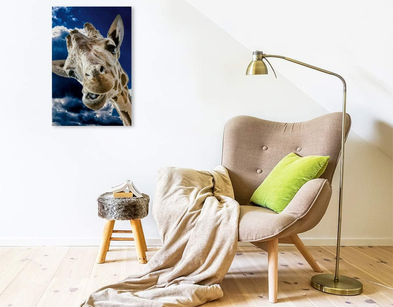 Premium Textil-Leinwand 50 x 75 cm Hoch-Format Giraffe | Wandbild, HD-Bild auf Keilrahmen, Fertigbil