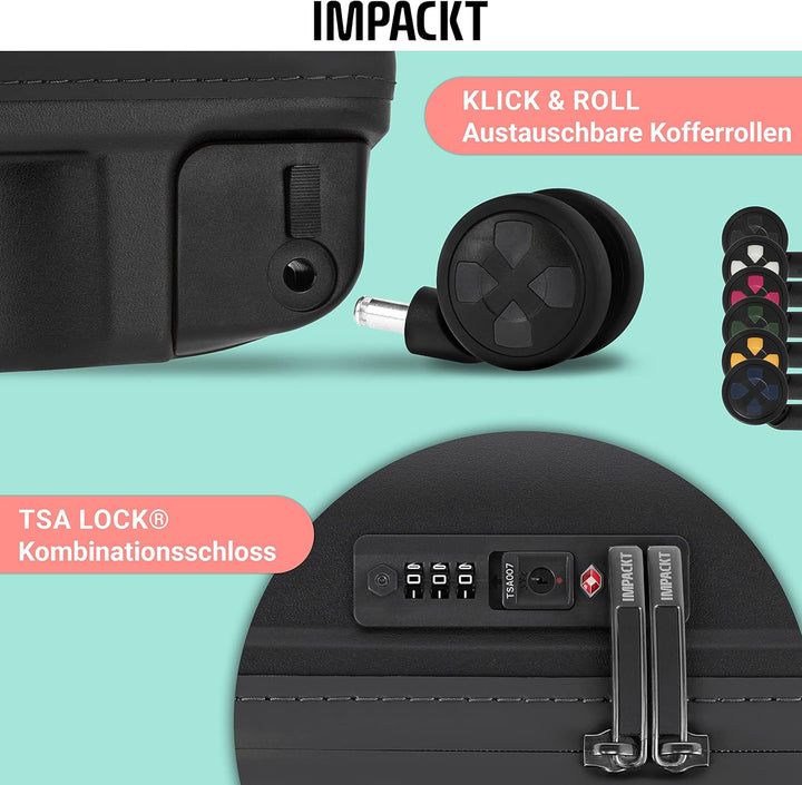 IMPACKT Hartschalenkoffer IP1 mit 4 Rädern aus recyceltem Material mit 6 Jahren Garantie; nachhaltig