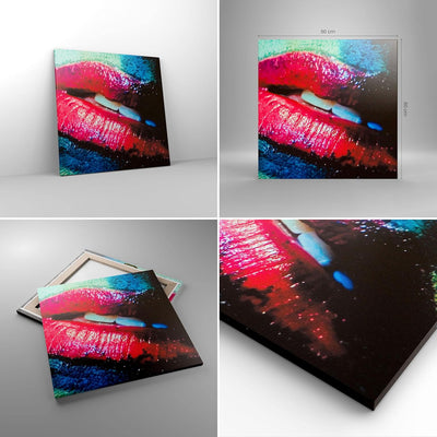 Bilder auf Leinwand Lippen Gesicht Frau Leinwandbild mit Rahmen 60x60cm Wandbilder Dekoration Wohnzi