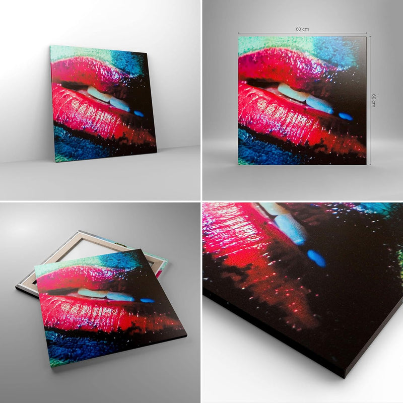 Bilder auf Leinwand Lippen Gesicht Frau Leinwandbild mit Rahmen 60x60cm Wandbilder Dekoration Wohnzi