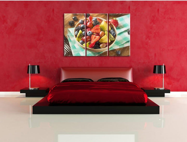 Pixxprint Gesunde Obstvielfalt / 3-Teilig/Gesamtmass 120cm Leinwandbild bespannt auf Holzrahmen/Wand