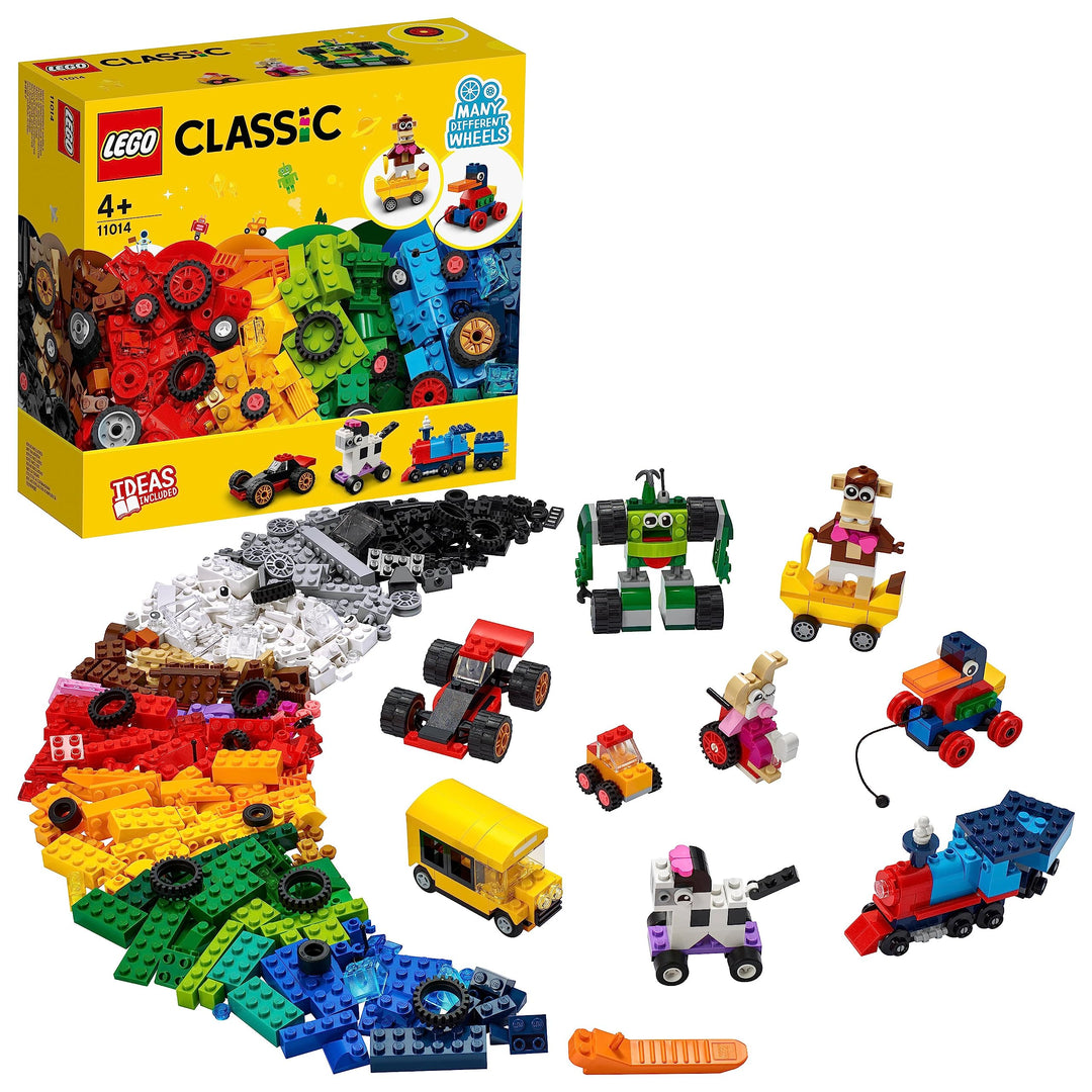 LEGO 11014 Classic Steinebox mit Rädern, Bausteine für Kinder, Spielzeug ab 4 Jahren, mit Spielzeuga
