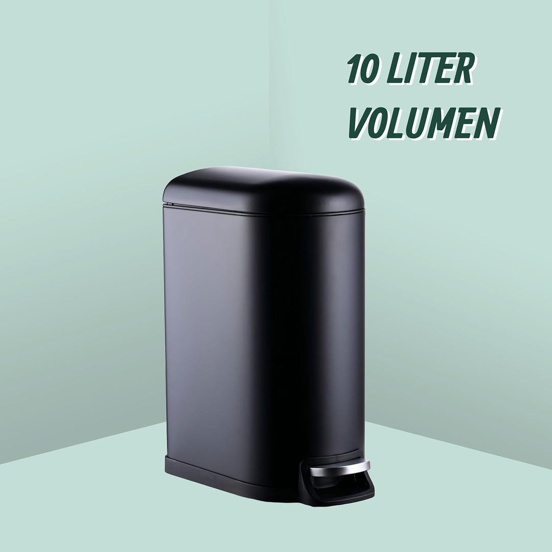 Relaxdays Mülleimer, 10 Liter, Absenkautomatik, entnehmbarer Inneneimer, Kosmetikeimer mit Deckel, B