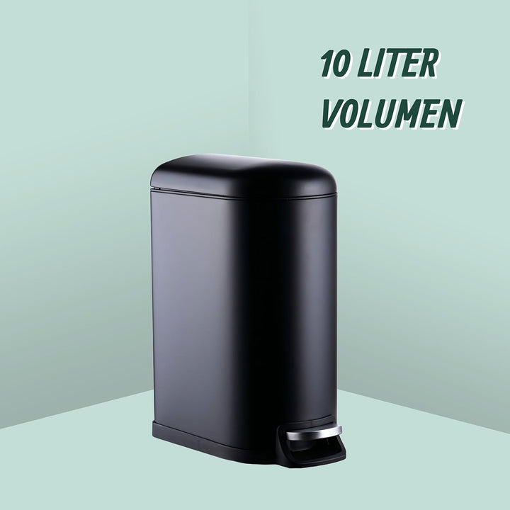 Relaxdays Mülleimer, 10 Liter, Absenkautomatik, entnehmbarer Inneneimer, Kosmetikeimer mit Deckel, B