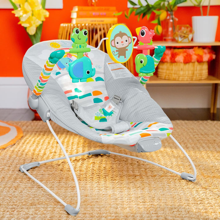 Bright Starts - Playful Paradise, Bequeme Babywippe mit beruhigender Vibration und Spielzeug, Unisex