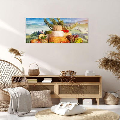 Wandbilder Dekoration Wohnzimmer Toskana Käse Obst Italien Panorama Bilder auf Leinwand 120x50cm Lei