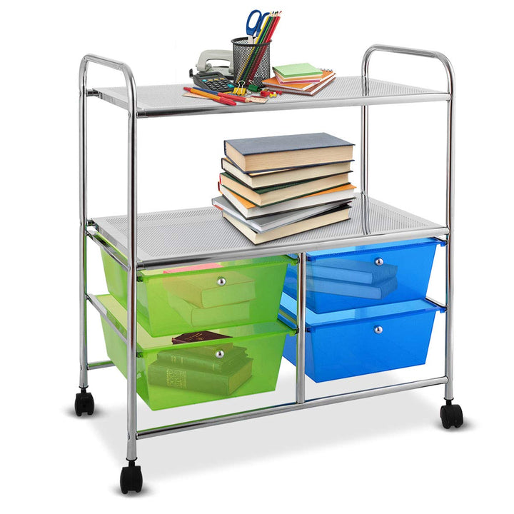 COSTWAY Rollwagen mit 4 stapelbaren Schubladen, Schubladenwagen Rollcontainer mit Metallgestell und