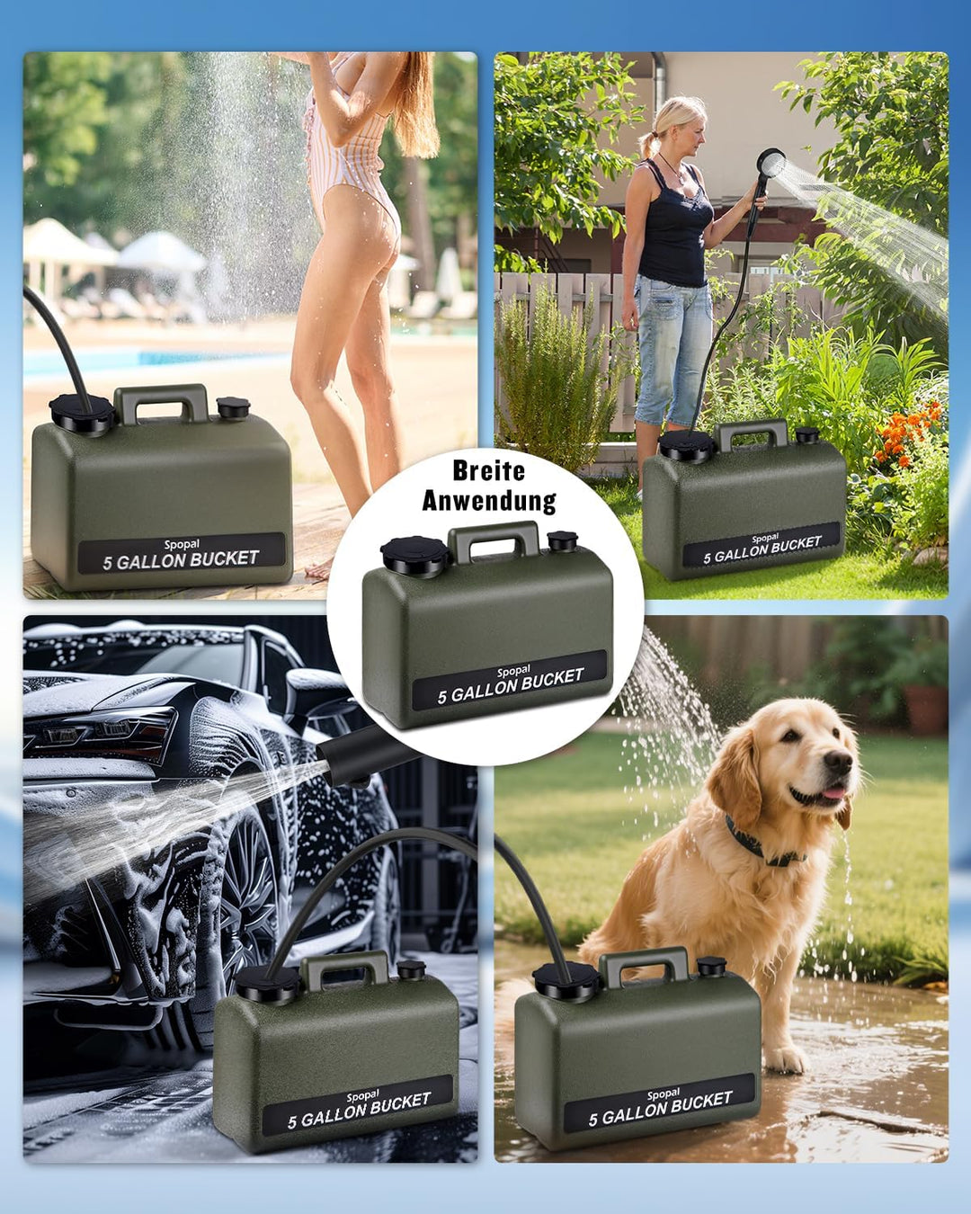 Spopal Camping Dusche, [10000mAh] Campingdusche Tragbare mit 20L Wasserkanister, Camping Dusche Akku