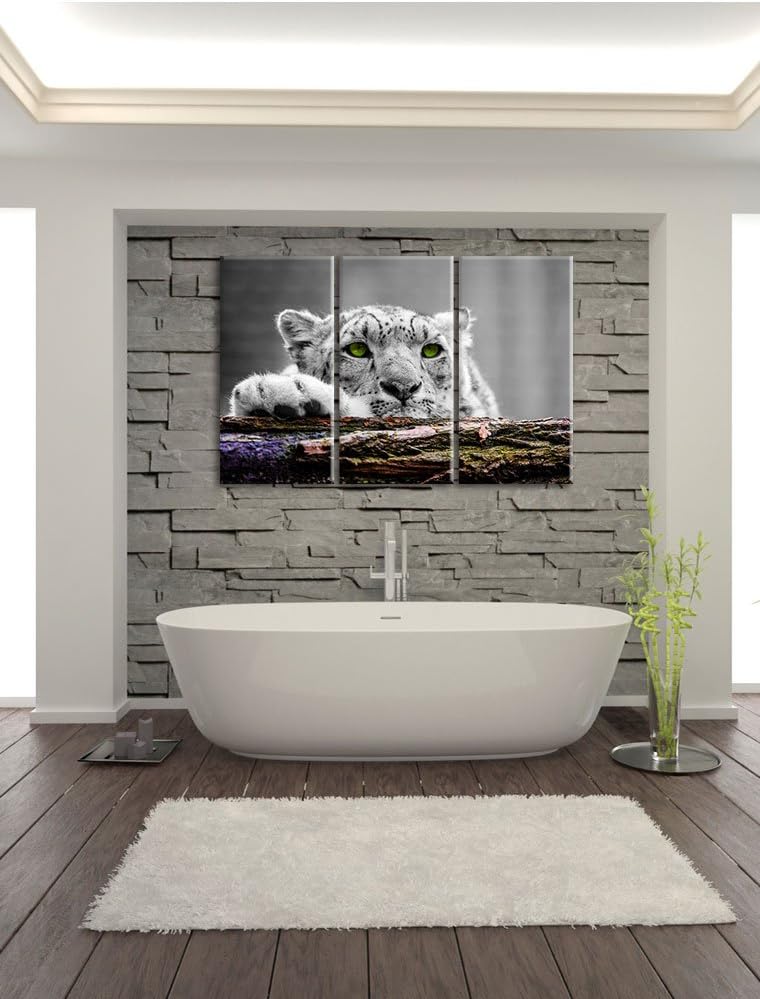 Pixxprint Schöner Gepard mit grünen Augen / 3-Teilig/Gesamtmass 120cm Leinwandbild bespannt auf Holz