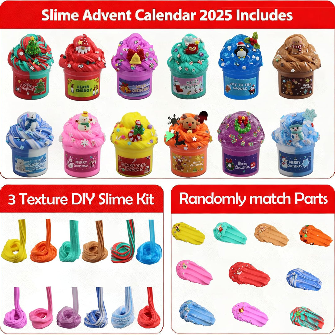Schleim Adventskalender 2025 Kinder, 24 Tage Slime Weihnachtskalender, Weihnachts Adventskalender Üb