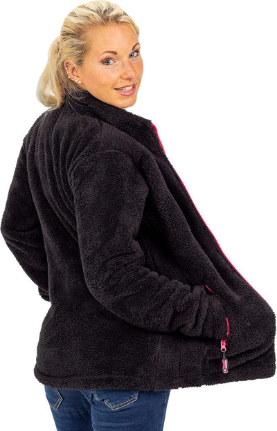 Reichstadt Damen Fleecejacke extra lange Ärmel Kuschelig 4XL Schwarz, 4XL Schwarz