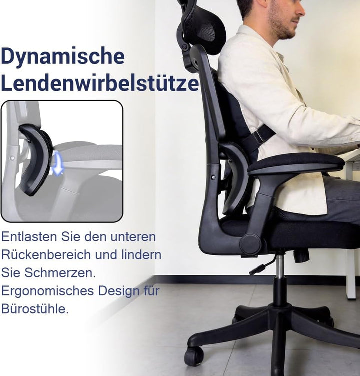 Ergonomischer Bürostuhl, Lendenwirbelstütze, höhenverstellbarer Chefsessel, Drehstuhl, Netzstuhl (Bl