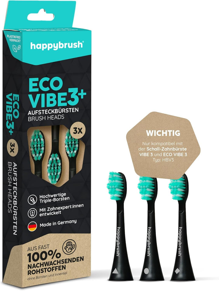 happybrush® Nachhaltige Aufsteckbürsten für elektrische Schall-Zahnbürste Eco VIBE 3 - Schwarz/Mint