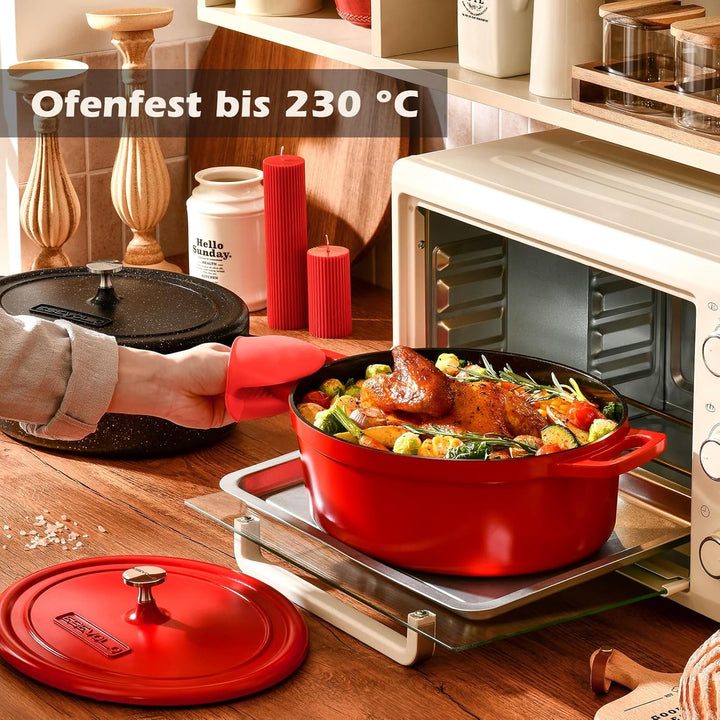 Bräter Oval mit Deckel gross Schmortopf Induktion 31 cm 6,3 L Brot Backen Dutch Oven Stil, leichter