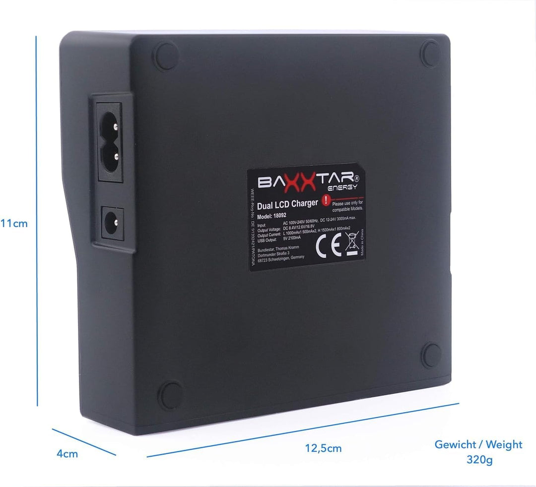 Baxxtar PRO - LCD Dual Ladegerät - kompatibel mit Allen Akkus Sony NP-F NP-F550 NP-F570 NP-F750 NP-F