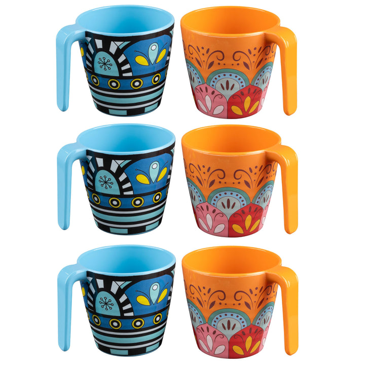 Melamin Geschirr Set Toskana Pastel für 6 Personen - Orange-Blau - Mandala-Optik Spülmaschinengeeign