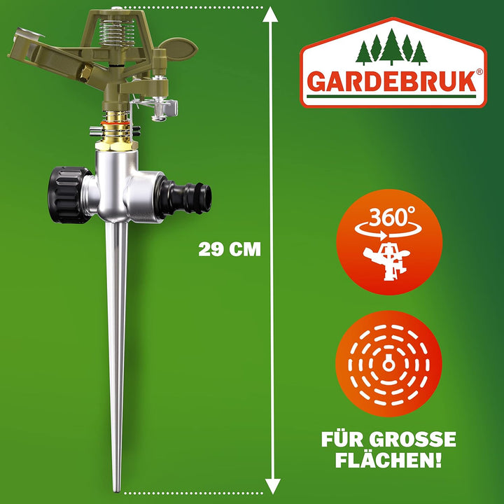 GARDEBRUK® Sprinkler 2er Set Erdspiess Sprengweite bis 24m Garten Impulsregner Rasensprenger Sektore