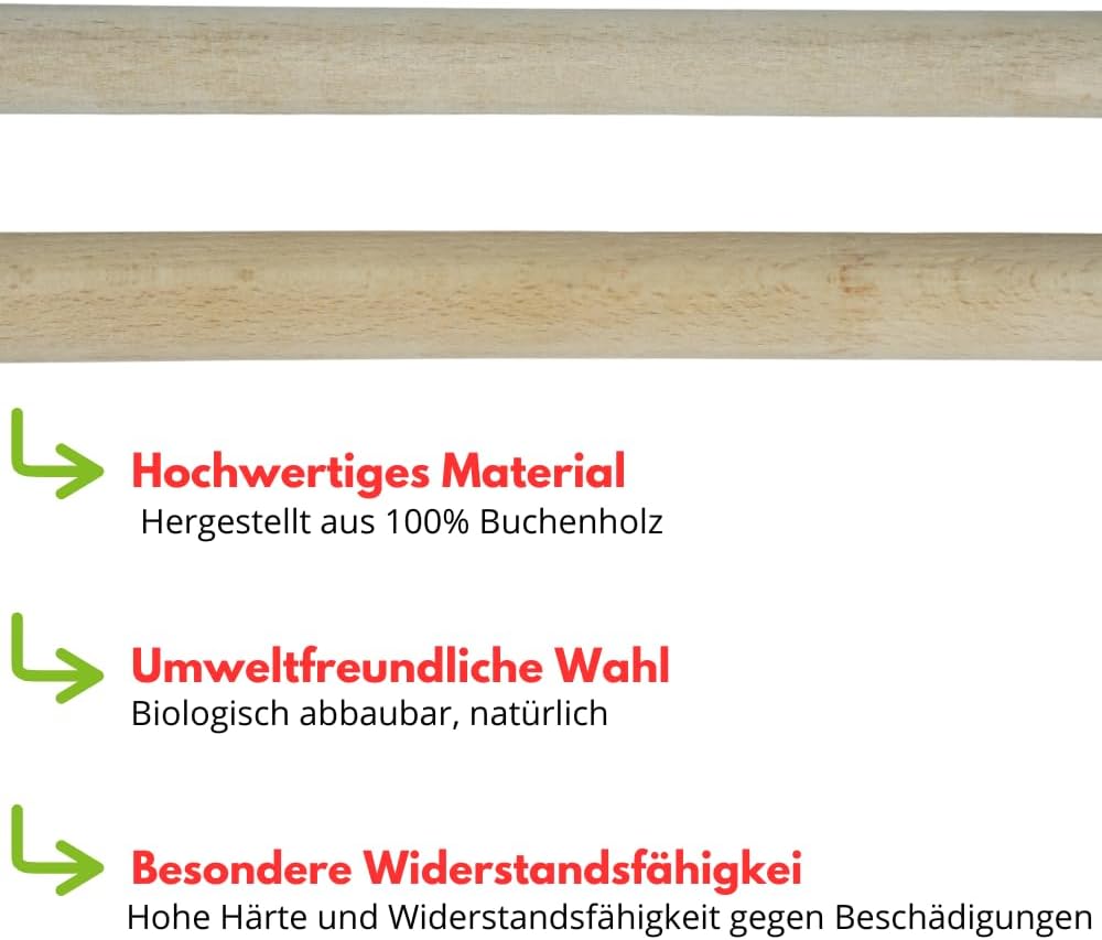 Generisch 2er Set Holzstiel 150 cm – Laubrechenstiel Ø 28 mm – stabiler Gerätestiel aus Buchenholz –