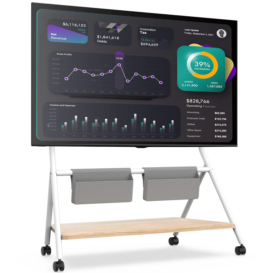 FITUEYES Design Mobiler TV Ständer Rollbar, TV Stand für 65 70 75 80 85 88 Zoll Fernseher bis 55kg,