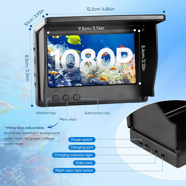 Tragbarer Fishfinder, Unterwasserkamera Angeln mit 4.3" IPS Display und 30m Kabel, Weitwinkel-Infrar