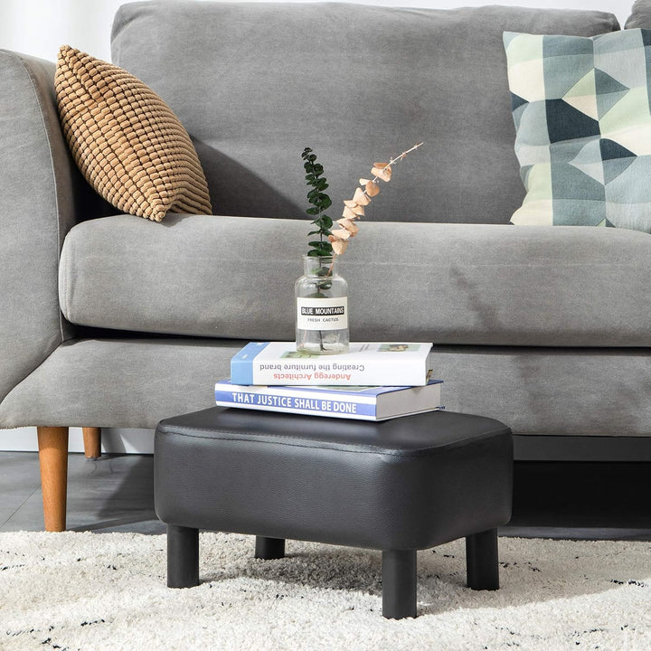 YMYNY Rechteckiger Fusshocker Sitzbank, 42 x 29 x 23 cm, Gepolsterter Hocker aus PU-Leder, mit Holzb