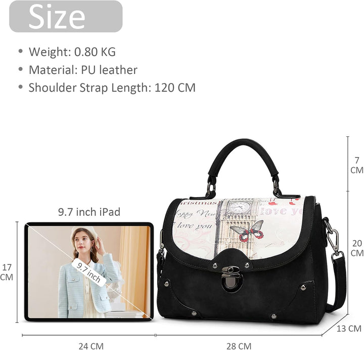 DIRRONA Elegant Damen Handtasche Modedruck Schultertasche Lässig Reisen Umhängetasche Mittel PU Lede
