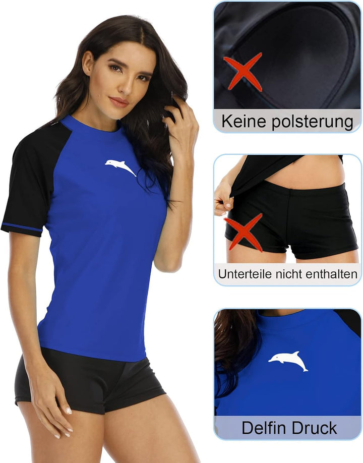 Halcurt UV Shirt Damen Kurzarm Rash Guard UPF 50+ Schwimmshirt Schnell Trocknender Badeshirt S-XXL X