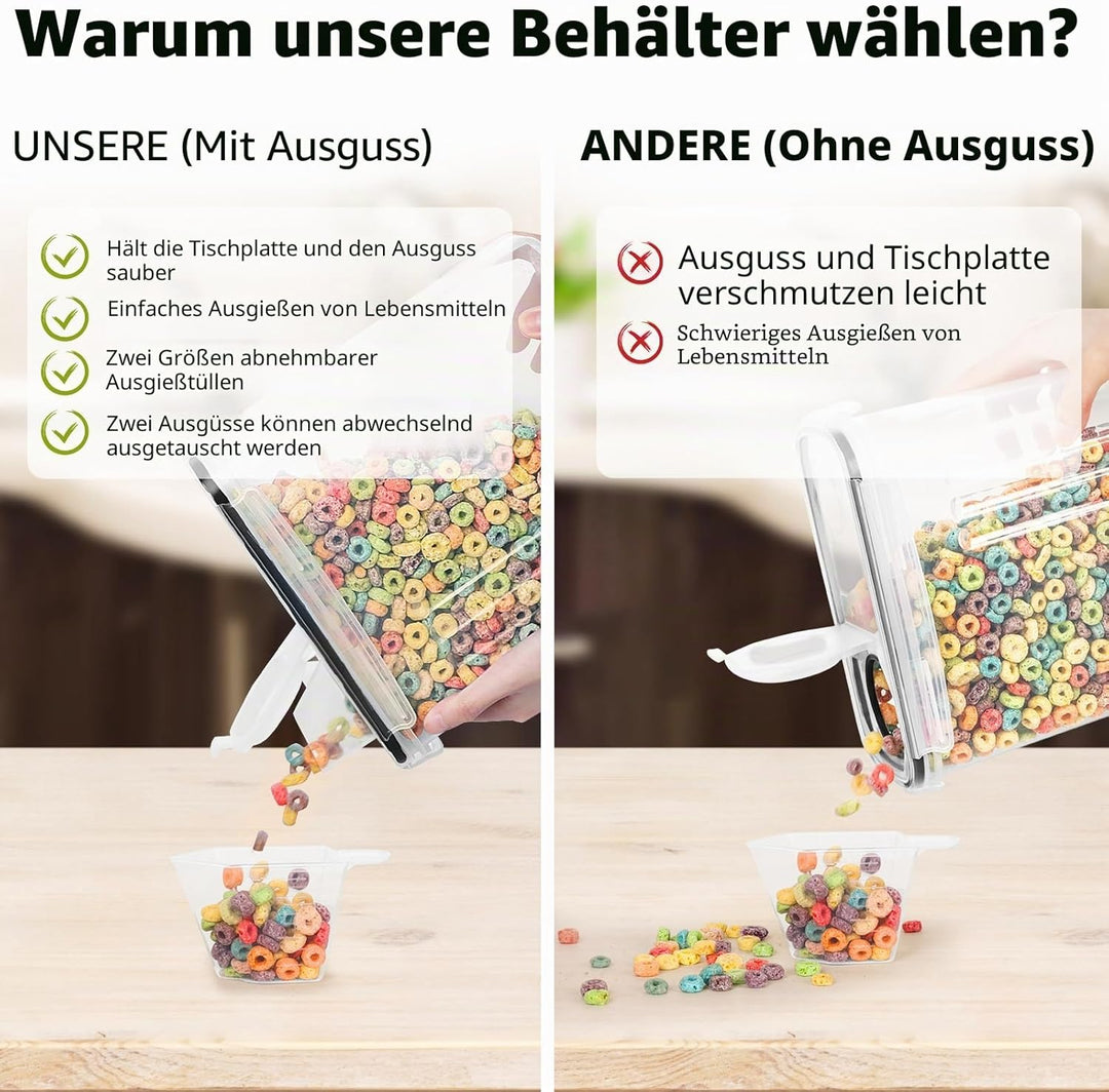 Skroam Müslibehälter, 6 Stück, luftdichte Frischhaltedosen mit Deckel, Kunststoff, Müsli-Spender für