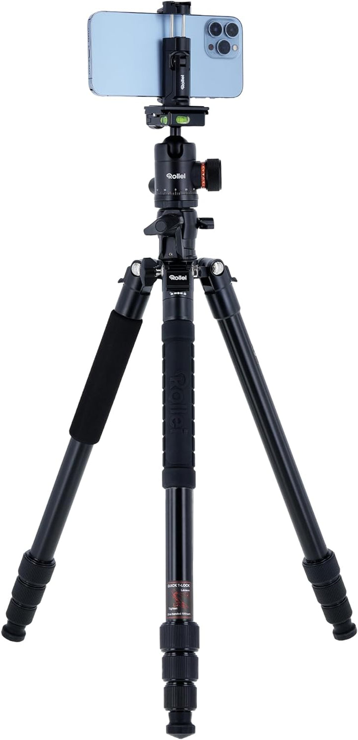 Rollei C5I MAKRO PRO I Aluminium Stativ I Schwarz I 3D-Kugelkopf I Einbeinstativ I Smartphone- Halte