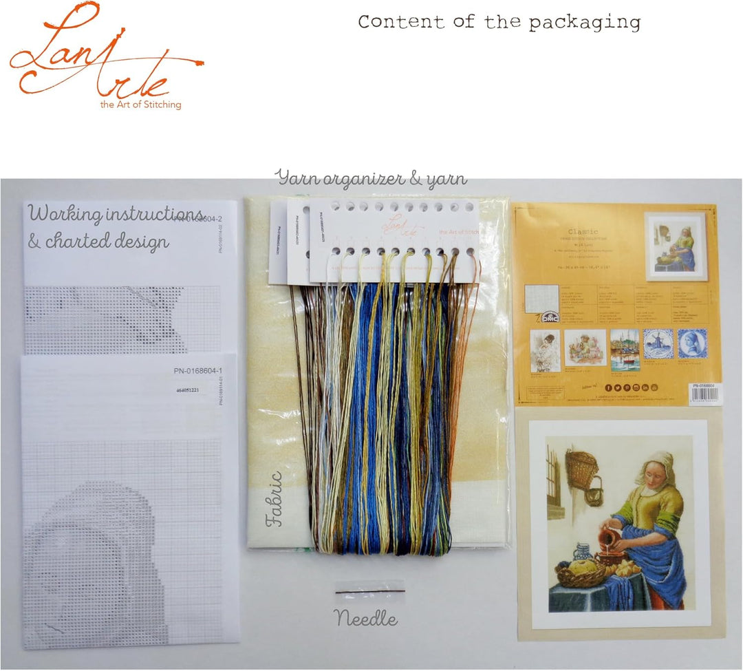 Lanarte Zählmusterpackung Milchmädchen Leinen Kreuzstichpackung, Baumwolle, Mehrfarbig, 36 x 45 x 0.