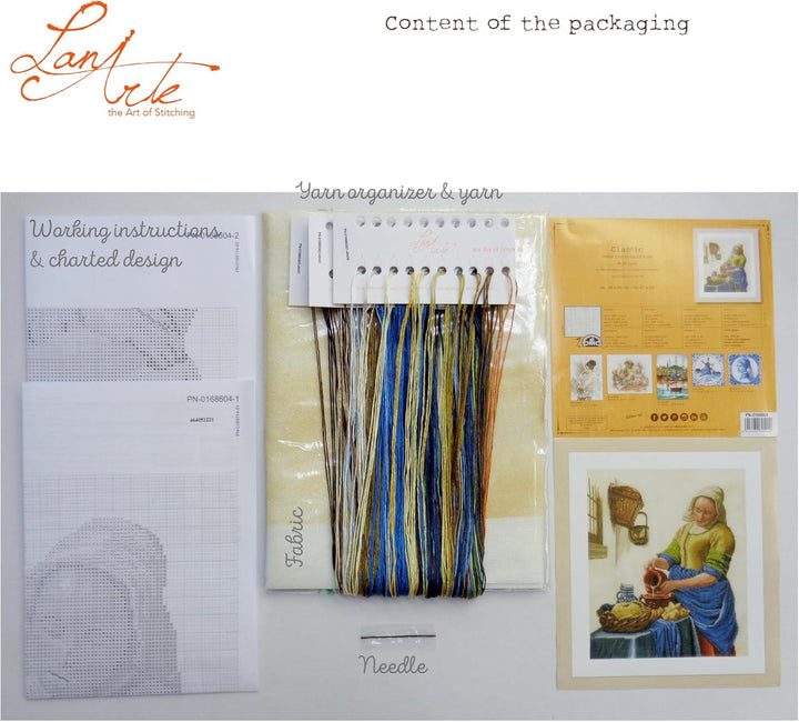 Lanarte Zählmusterpackung Milchmädchen Leinen Kreuzstichpackung, Baumwolle, Mehrfarbig, 36 x 45 x 0.