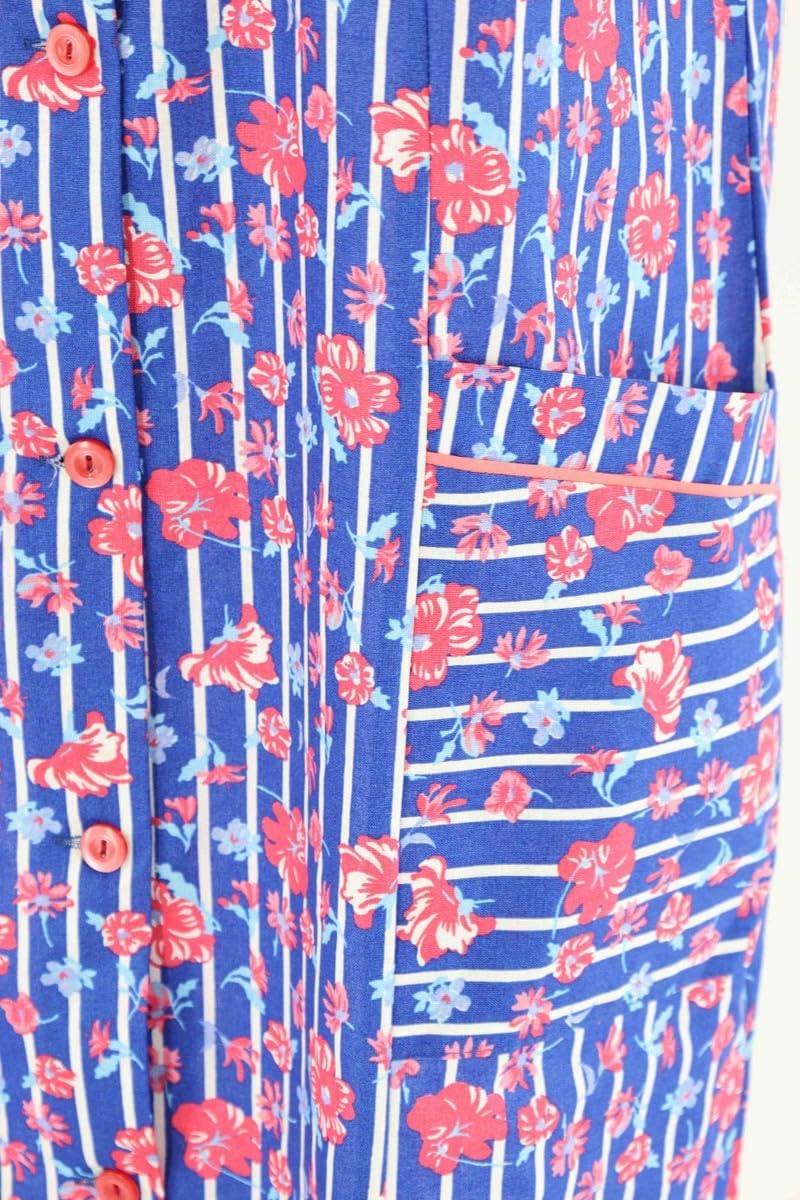 Knopfkittel Baumwolle bunt Kochschürze Hauskleid Kittel Schürze ohne Arm 38 Blau/Rot, 38 Blau/Rot