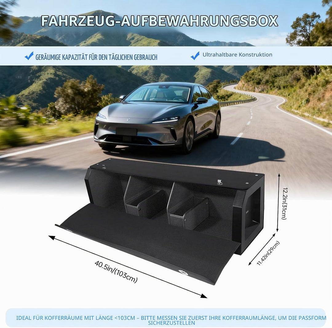 Grosser XXL Auto Kofferraum Organizer mit Deckel – Premium NAPPA Leder, Vordertür &amp; Tragbarer Push-P